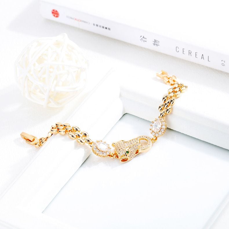 Lắc tay vòng tay nữ mặt báo đá cubic zirconia thép titan LTG024