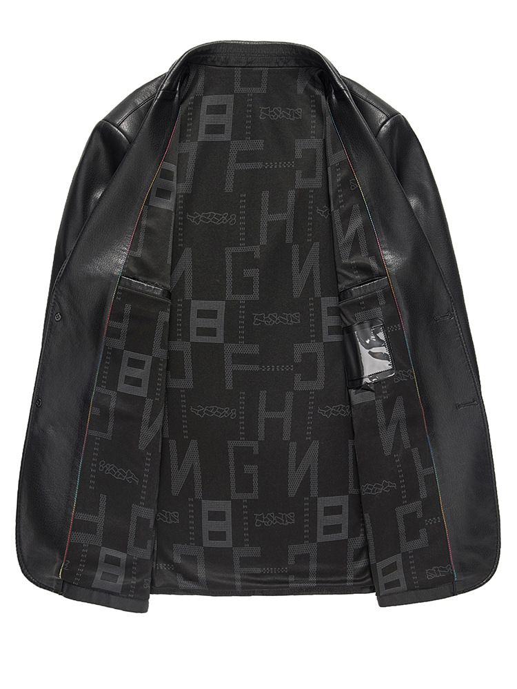 ￼Áo Khoác Da Cổ Vest Dáng Xuông Thời Trang Xuân Thu Cho Nam Giới Trung Niên AKN85