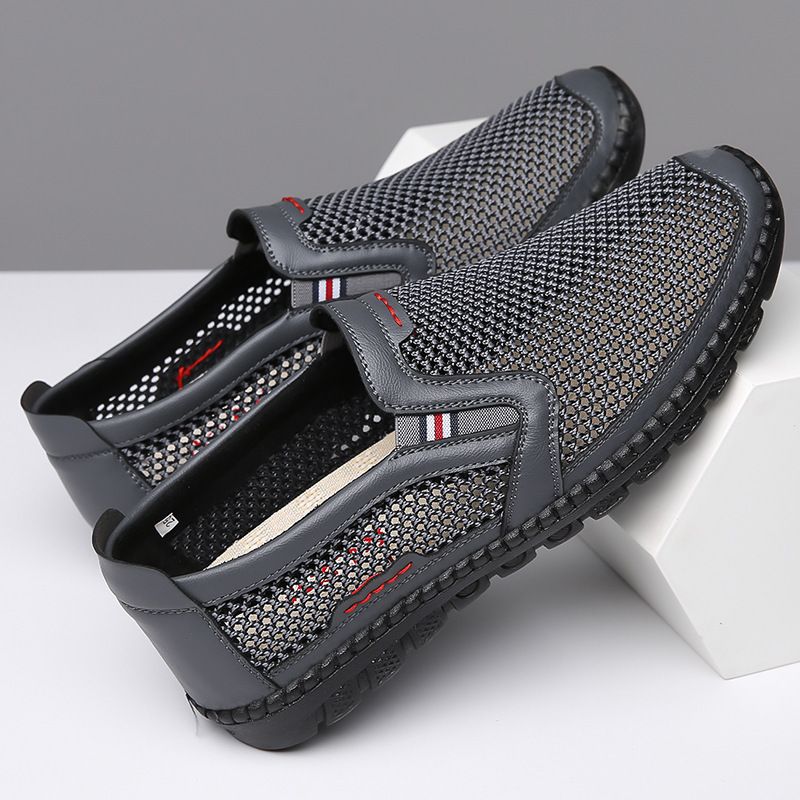 Giày da phối lưới nam GDN343