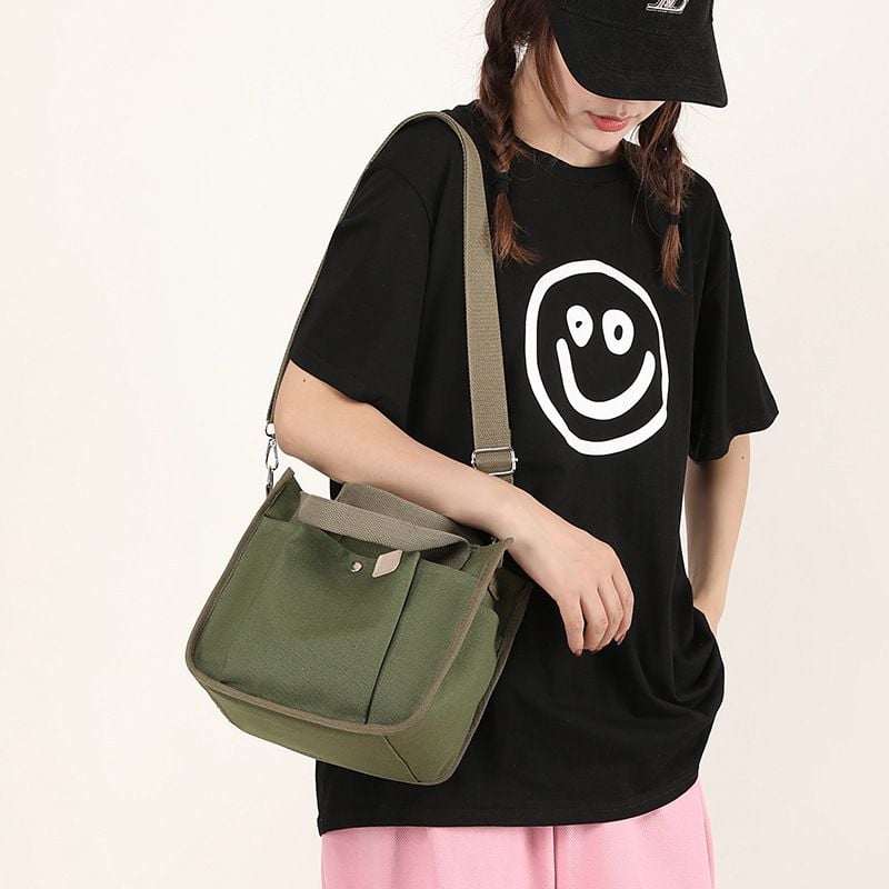 ￼2025 Mới Phong Cách Nhật Bản Canvas Nữ Đeo Chéo Thời Trang Làm Việc Đơn Giản Với Dung Tích Lớn Hộp Cơm Trưa Túi Bền Nhỏ Để Đi Chơi TXG189