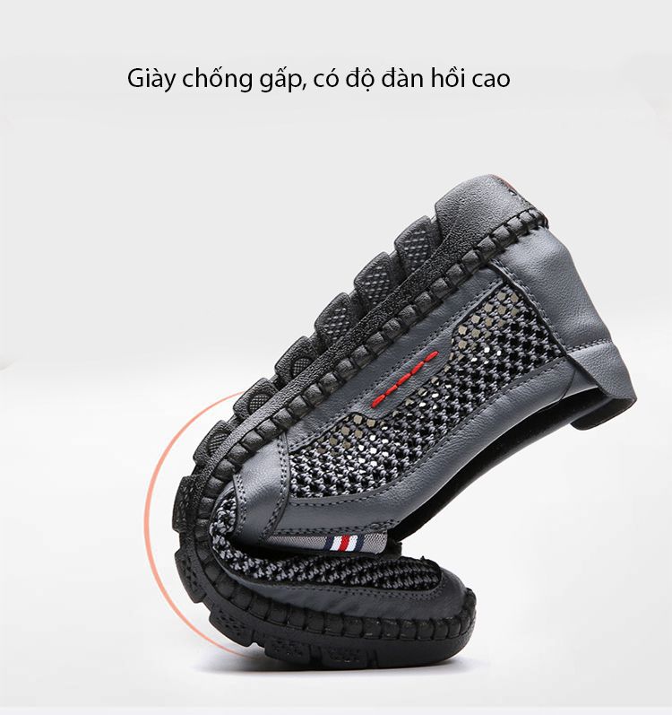 Giày da phối lưới nam GDN343