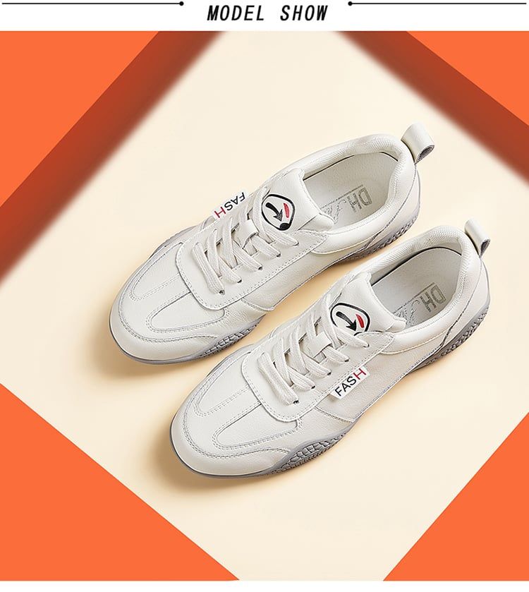 ￼Giày thể thao nữ da chống trượt dễ phối đế dày dây buộc thoải mái GDG206