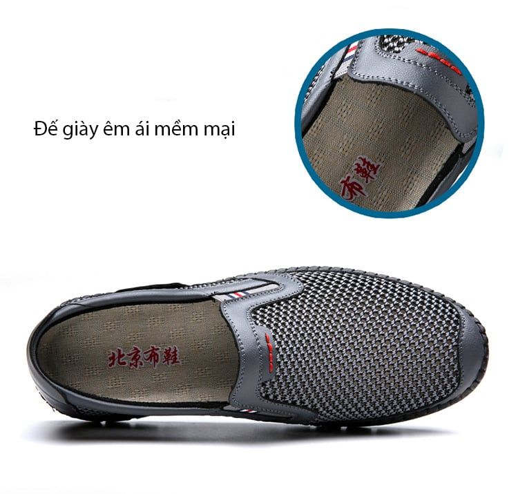 Giày da phối lưới nam GDN343
