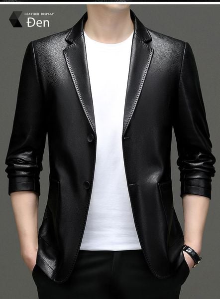  ￼Áo Khoác Da Cổ Vest Dáng Xuông Thời Trang Xuân Thu Cho Nam Giới Trung Niên AKN85 