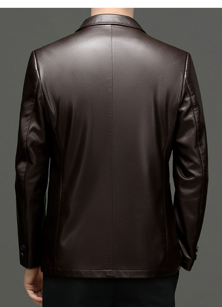 ￼Áo Khoác Da Cổ Vest Dáng Xuông Thời Trang Xuân Thu Cho Nam Giới Trung Niên AKN85