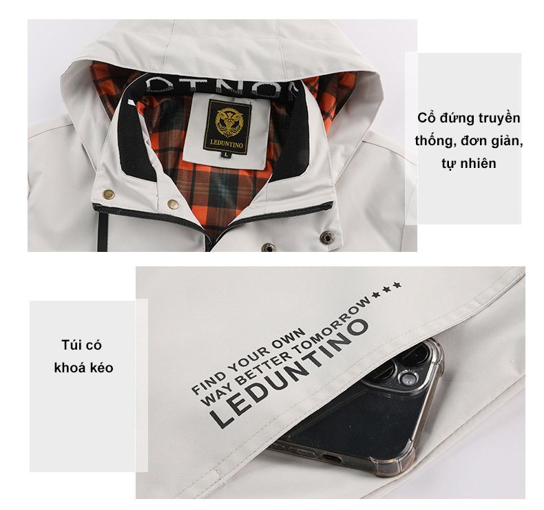 Áo khoác thể thao có mũ trùm màu trơn giữ ấm thoải mái chống gió cho nam AKN100