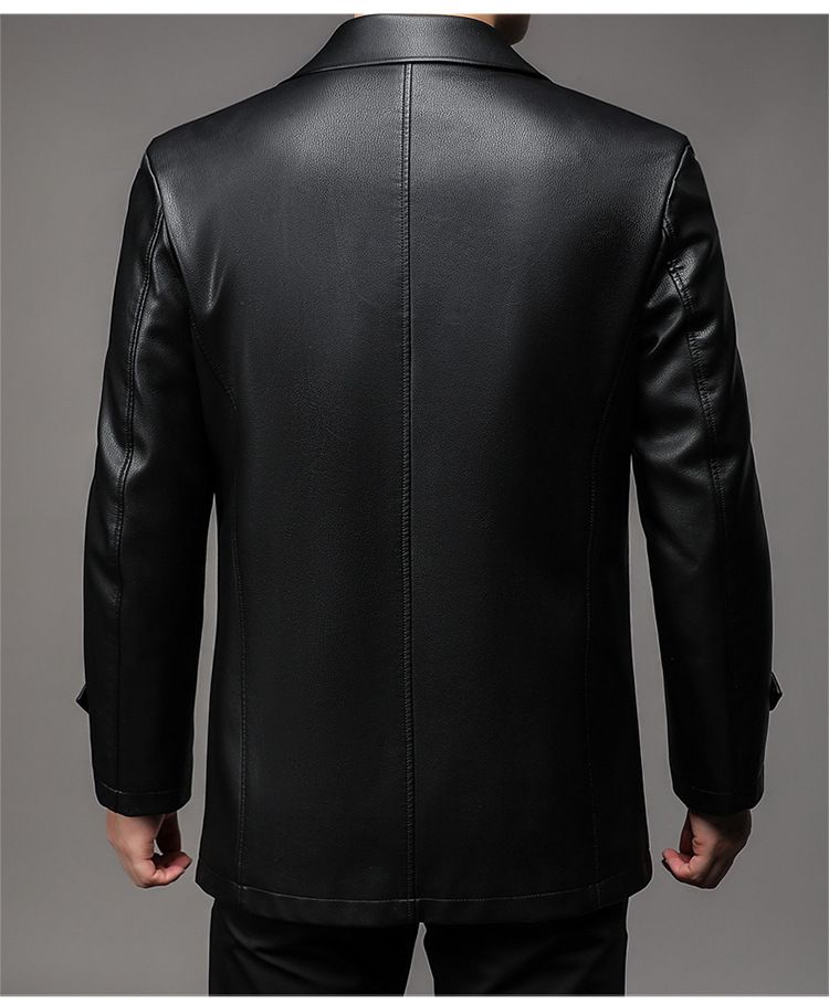 ￼Áo khoác da lót lông cừu nam thu đông trung niên dáng suông AKN94
