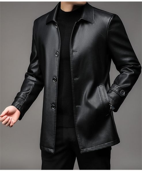  ￼Áo khoác da lót lông cừu nam thu đông trung niên dáng suông AKN94 