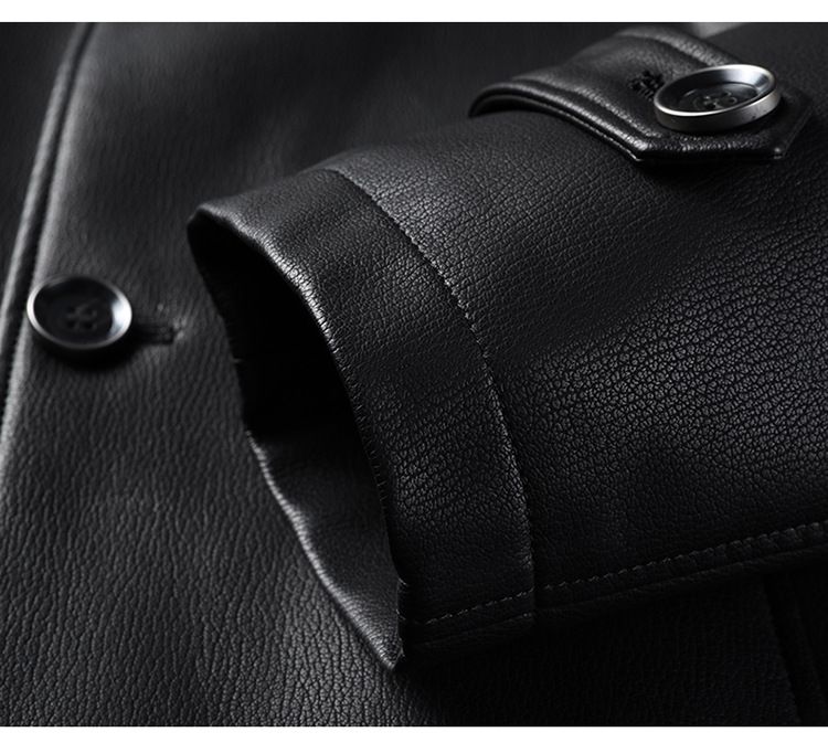 ￼Áo khoác da lót lông cừu nam thu đông trung niên dáng suông AKN94