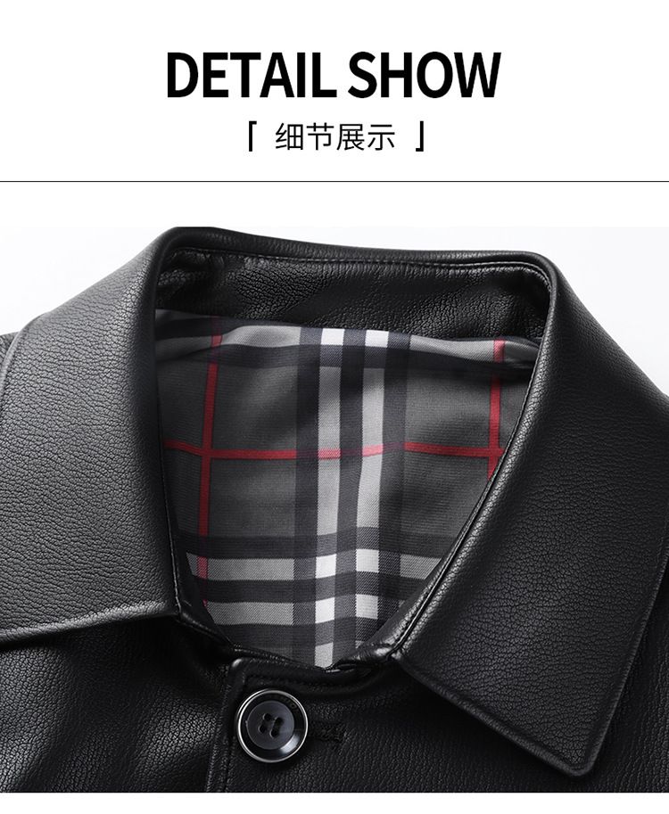 ￼Áo khoác da lót lông cừu nam thu đông trung niên dáng suông AKN94