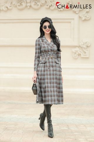 Đầm tartan dài tay