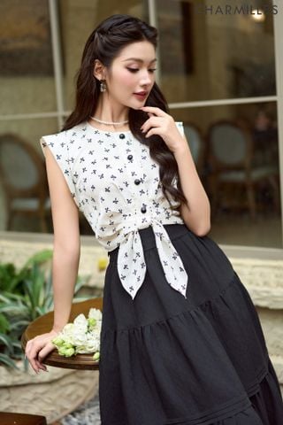 Áo hoa nhí cột nơ eo