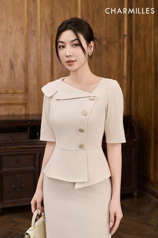 Áo cổ lệch phối khuy