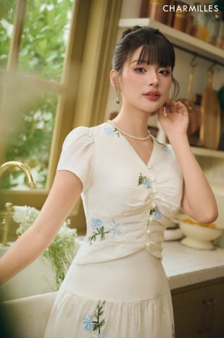 Áo hoa nhúm ngực đính ngọc