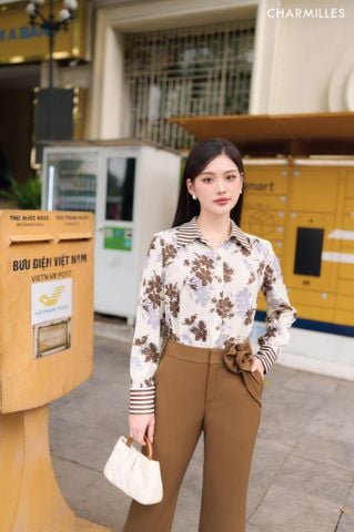 Áo hoa cổ sọc