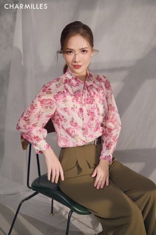 Áo hoa hồng nơ cổ