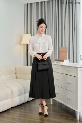 Chân váy dập ly phối túi giả