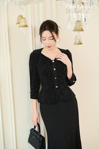 Áo kim sa phối khuy sau