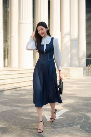 Đầm 2 dây diễu chỉ