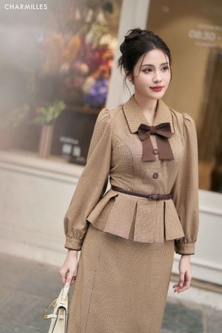 Áo caro phối đai da