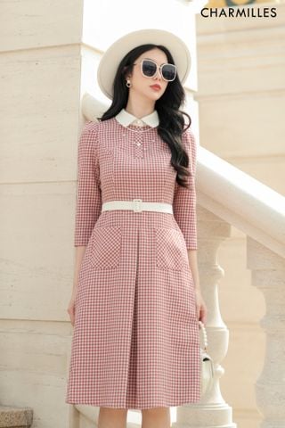 Đầm caro tay lỡ cổ sen