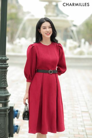 Đầm midi tay lỡ kèm đai