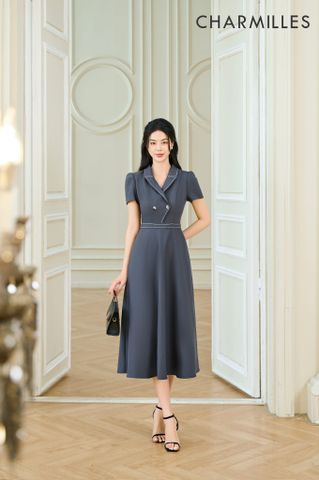 Đầm tay cộc cổ,eo đột chỉ