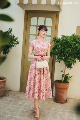 Đầm hoa nhí phối đai eo