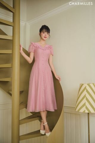 Đầm tơ bèo nhún phối khuy ngọc