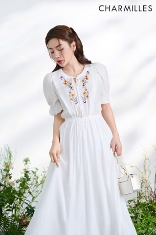 Đầm TC ngực bèo thêu