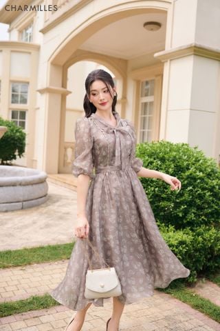 Đầm hoa nhí cột nơ cổ