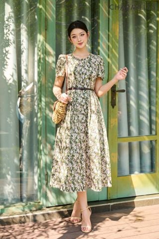 Đầm hoa nhí cổ V