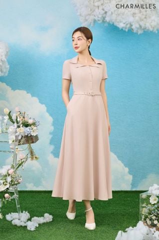 Đầm TC cổ bẻ phối khuy dọc