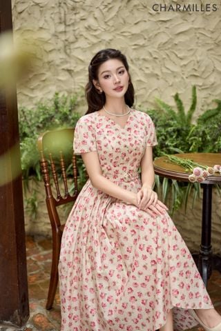 Đầm hoa mí ngực dáng xòe