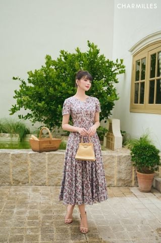 Đầm hoa xếp ly dáng xòe