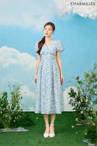 Đầm tay bồng xếp ly