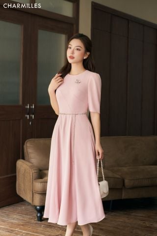 Đầm tiểu thư phối đai xích
