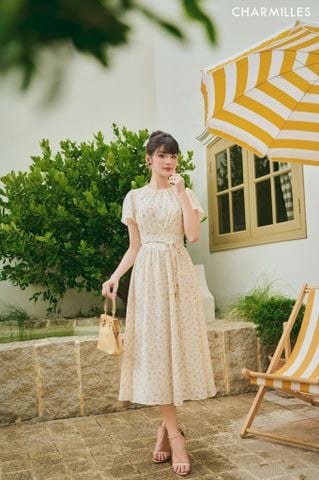 Đầm hoa tiểu thư phối đai tết