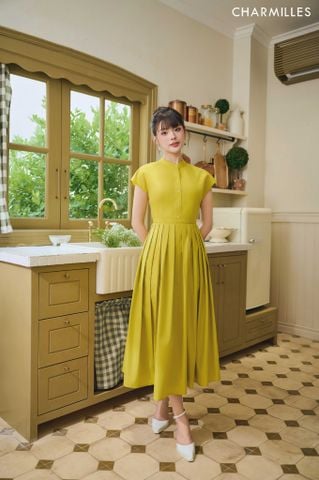 Đầm xếp ly dáng xòe buộc đai sau