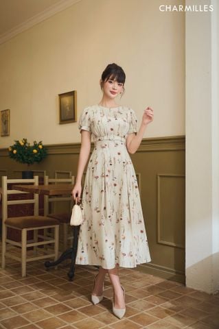 Đầm hoa tay bồng phối đai
