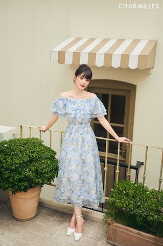 Đầm hoa trễ vai bèo nhún