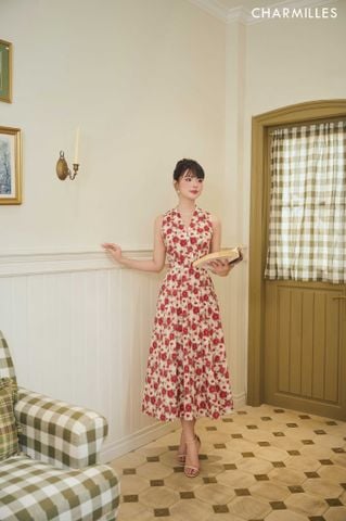 Đầm hoa sát nách dáng xòe