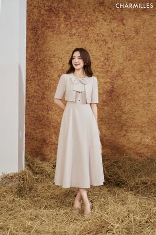 Đầm dáng xòe phối nơ cài