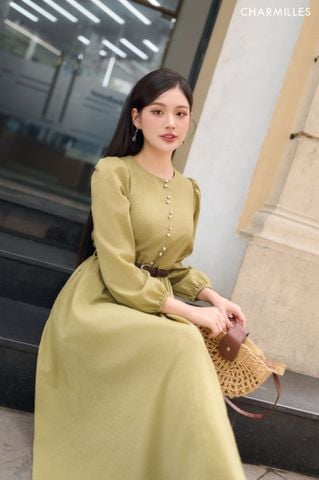 Đầm tay chun phối khuy bọc