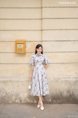 Đầm hoa phối nơ cổ