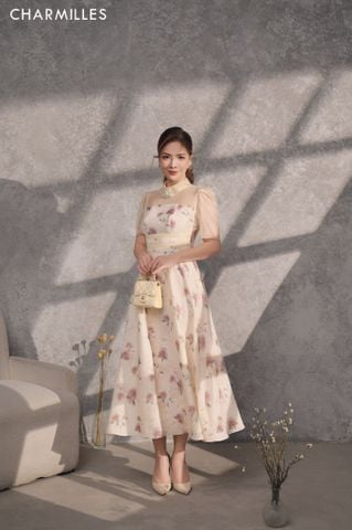 Đầm hoa phối ren ngực