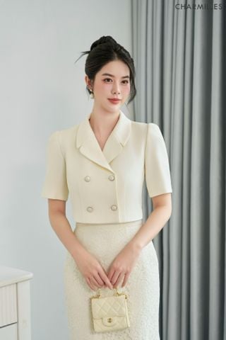 Vest cổ bẻ phối khuy ngọc