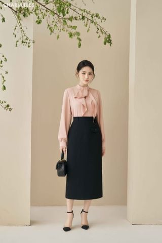Chân váy phối khuy nắp