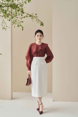 Chân váy 2 nắp túi, xẻ sau