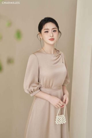 Đầm lụa vai cách điệu